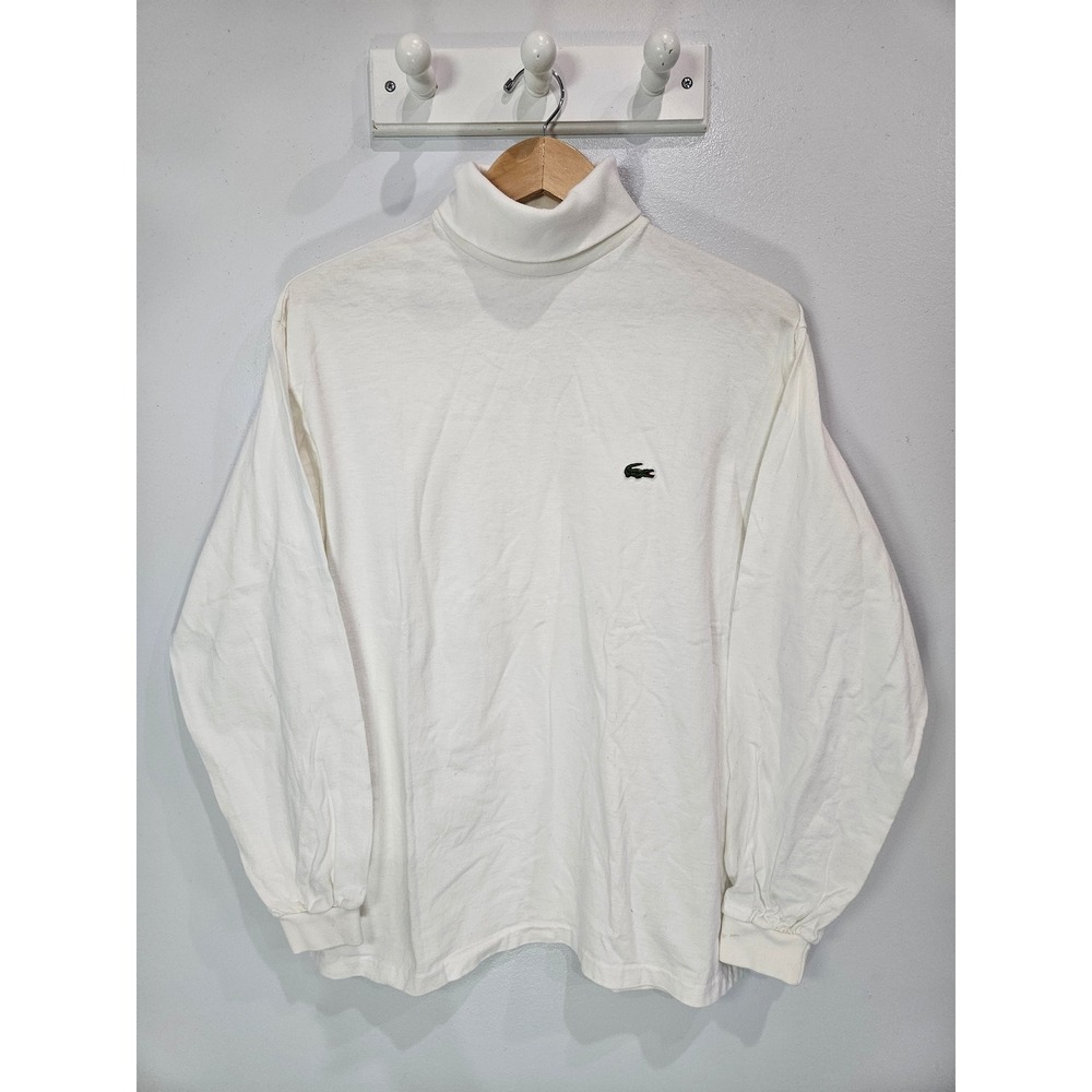 Izod Lacoste White Turtleneck Long Sleeve Cotton Logo Top Size M